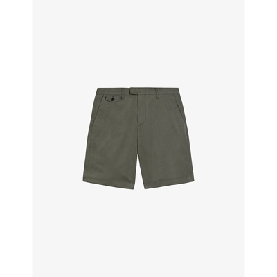 Shop Ted Baker Men's Khaki Ashfrd Regular-fit Stretch Cotton-blend Chino Shorts