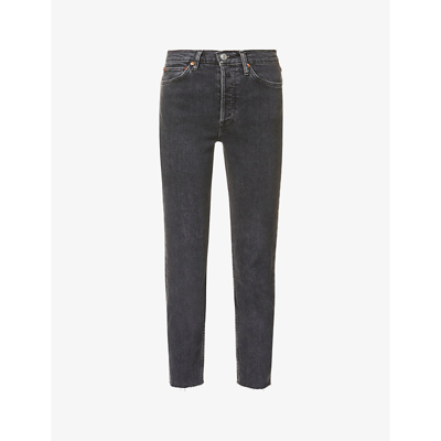 Shop Re/done 90s Slim-fit High-rise Stretch-denim Jeans In Stoned Noir