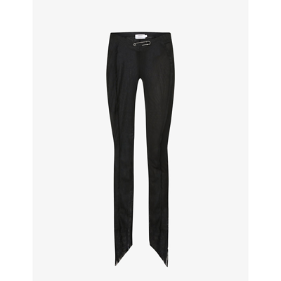 Shop Sami Miro Vintage Asymmetric Slim-leg Low-rise Upcycled-mesh Trousers In Black Mesh (made In La)