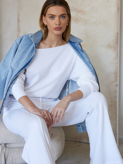 Carbon38 Off Shoulder Sweatshirt In White