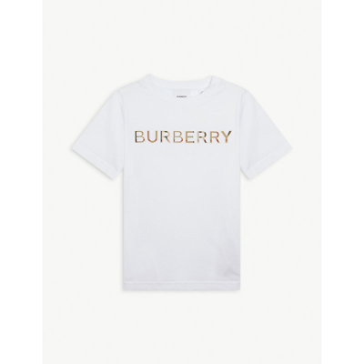 Shop Burberry Girls White Kids Eugene Logo-embroidered Cotton T-shirt 3-14 Years