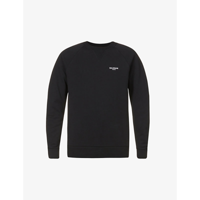 Shop Balmain Logo-embroidered Cotton-jersey Sweatshirt In Noir Blanc