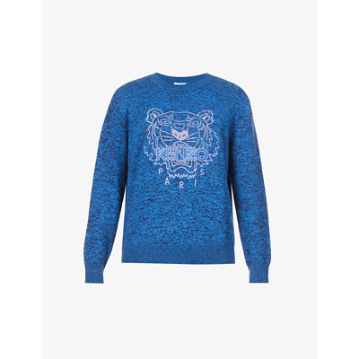 Shop Kenzo Tiger Brand-appliqué Cotton-knit Jumper In Blue