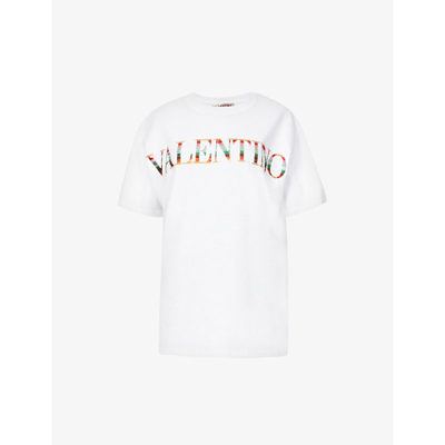 Shop Valentino Sequin-embellished Cotton-jersey T-shirt In Bianco