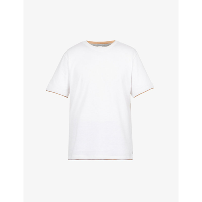 Shop Eleventy Tiered Contrast-trim Cotton-jersey T-shirt In White Camel