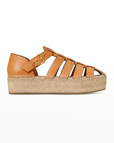Shop Tory Burch Leather Espadrille Fisherman Sandals In Brandy