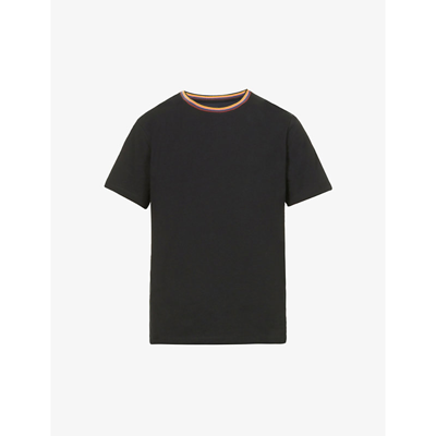Shop Paul Smith Striped-collar Relaxed-fit Organic-cotton T-shirt In Black