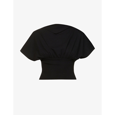 Shop Rick Owens Tommy Cropped Ruched Cotton-jersey T-shirt In Black