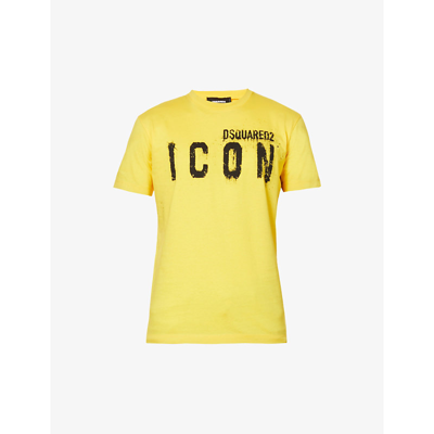 Shop Dsquared2 Icon Spray Logo-print Cotton-jersey T-shirt In Yellow