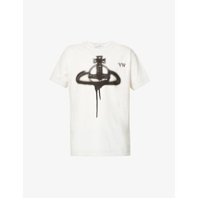 Shop Vivienne Westwood Spray Orb Logo-print Cotton-jersey T-shirt In Off White