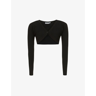 Shop Aya Muse Augusta Cropped Stretch-woven Cardigan In Black