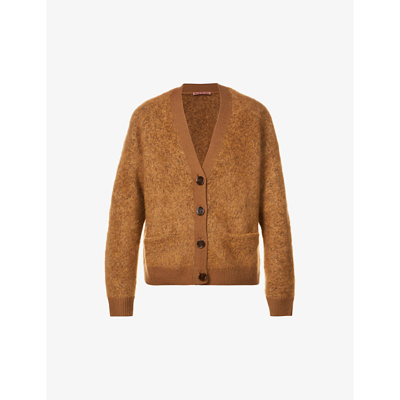 Shop Acne Studios Rives V-neck Stretch Wool-blend Cardigan In Toffee Brown