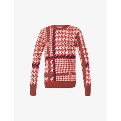 Shop Vivienne Westwood David Checked Cotton And Wool-blend Jumper In Houndstooth Red Base
