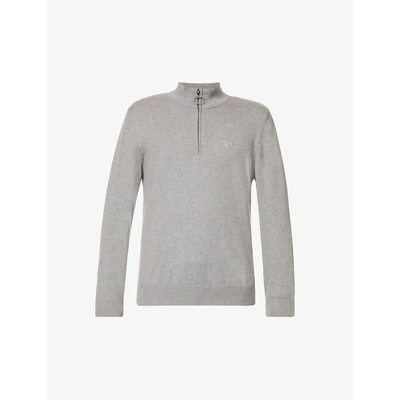 Shop Barbour Half-zip Regular-fit Cotton Jumper In Grey Marl