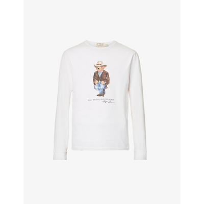 Shop Polo Ralph Lauren Cowboy Polo Bear-print Regular-fit Cotton-jersey T-shirt In White