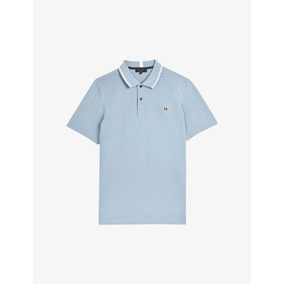 Shop Ted Baker Camdn Floral-embroidered Cotton Polo Shirt In Lt-blue