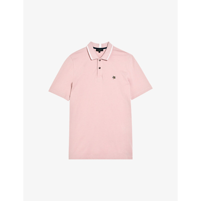 Shop Ted Baker Camdn Floral-embroidered Cotton Polo Shirt In Dusky-pink
