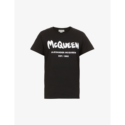 Shop Alexander Mcqueen Logo-print Cotton-jersey T-shirt In Black/white