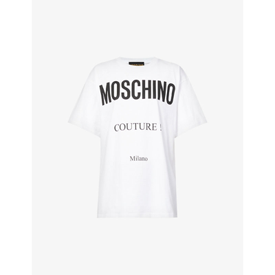 Shop Moschino Couture-logo Cotton-jersey T-shirt In Fantasy Print White