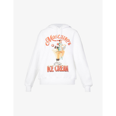 Shop Moschino Graphic-print Cotton-jersey Hoody In Fantasy Print White