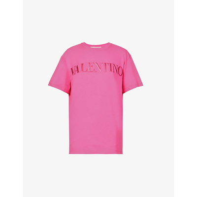 Shop Valentino Metallic-logo Cotton-jersey T-shirt In Eclectic Pink