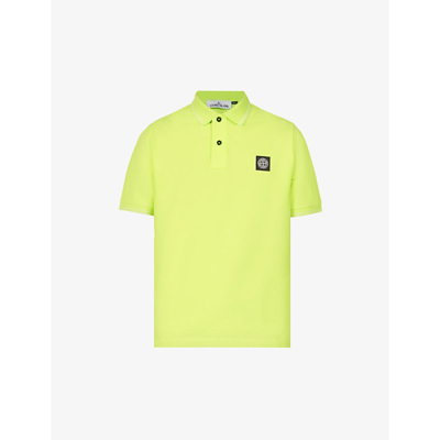 Shop Stone Island Compass Logo Stretch-cotton Polo Shirt In Lemon