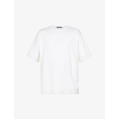 Shop Acne Studios Men's Optic White Exford Logo-embroidered Cotton-jersey T-shirt