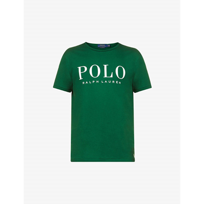 Shop Polo Ralph Lauren Logo-printed Crewneck Cotton T-shirt In New Forest