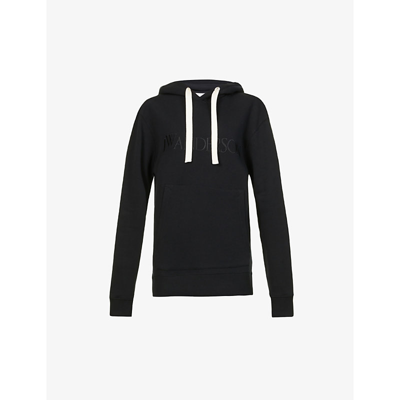 Shop Jw Anderson Logo-embroidered Cotton-jersey Hoody In Black