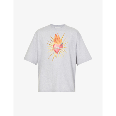 Shop Lanvin Graphic-print Oversized Cotton-jersey T-shirt In Light Grey