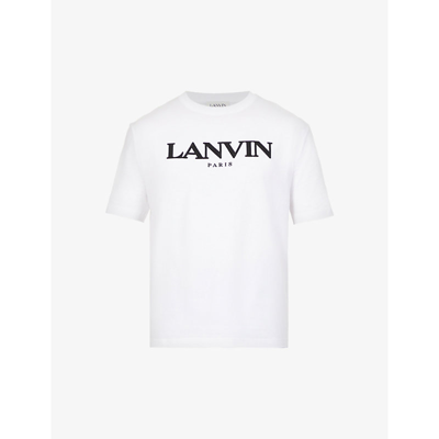 Shop Lanvin Brand-embroidered Crewneck Cotton-jersey T-shirt In White