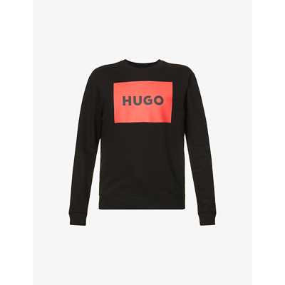 Shop Hugo Men's Black Logo-print Cotton-jersey Sweatshirt