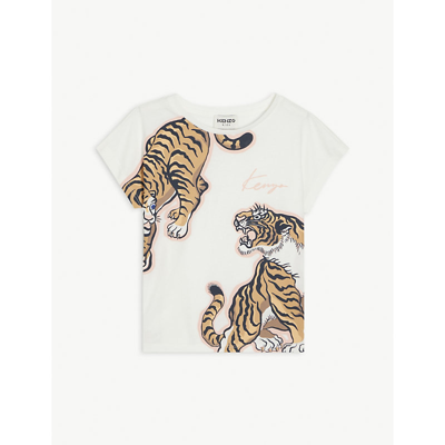Shop Kenzo Jumping Tiger Graphic-print Logo T-shirt 4-14 Years In Off White
