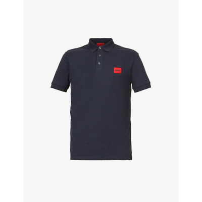 Shop Hugo Logo-patch Cotton-piqué Polo Shirt In Dark Blue