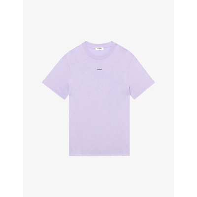 Shop Sandro Logo-embroidered Crewneck Cotton-jersey T-shirt In Violets