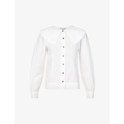 Shop Ganni Collared Organic Cotton-poplin Shirt In Bright White