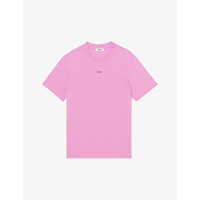 Shop Sandro Logo-embroidered Crewneck Cotton-jersey T-shirt In Roses
