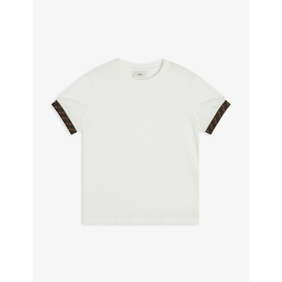 Shop Fendi Boys White Kids Logo-tape Cotton-jersey T-shirt 4-14 Years