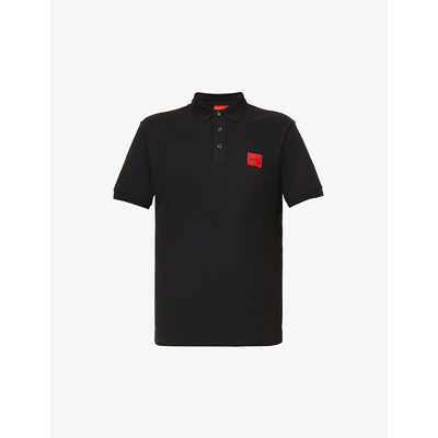 Shop Hugo Men's Black Logo-patch Cotton-piqué Polo Shirt