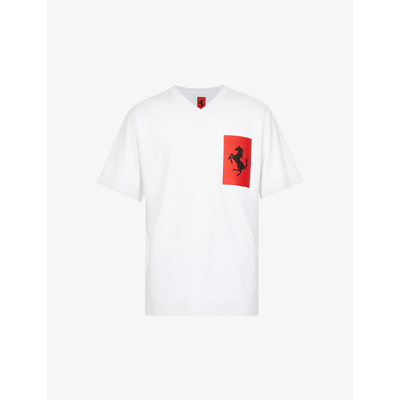 Shop Ferrari Logo-embroidered Relaxed-fit Cotton-jersey T-shirt In Wht