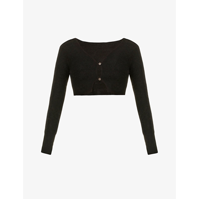 Shop Jacquemus Le Cardigan Alzou Cropped Knitted Cardigan In Black