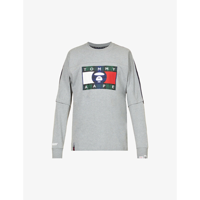 Shop Aape X Tommy Jeans Brand-print Cotton-jersey T-shirt In Heather Grey