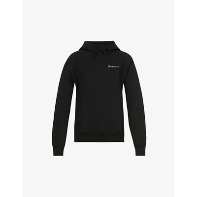 Shop Jacquemus Le Sweats Brode Relaxed-fit Organic Cotton-jersey Hoody In Black
