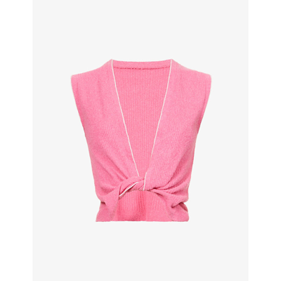 Shop Jacquemus Le Haut Noué Knotted Cotton-blend Knit Top In Pink