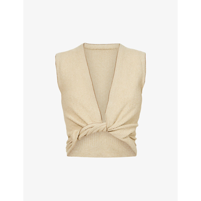 Shop Jacquemus Le Haut Noué Knotted Cotton-blend Knit Top In Beige