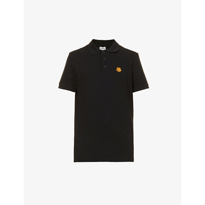Shop Kenzo Crest Logo-embroidered Cotton Polo Shirt In Black