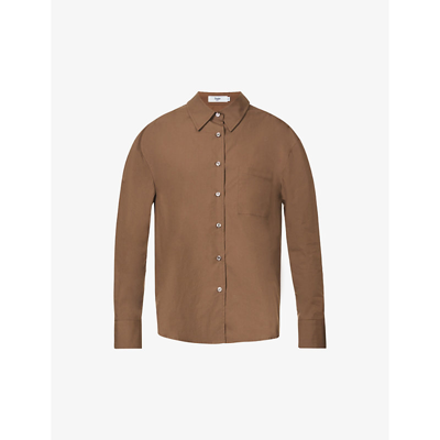 Shop The Frankie Shop Lui Button-up Organic-cotton Shirt In Chocolate