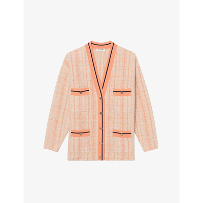 Shop Sandro Enguerrand Oversized Tweed Coatigan In Jaunes / Oranges