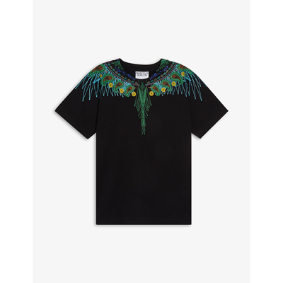 Shop Marcelo Burlon County Of Milan Bandana Wings Graphic-print Cotton T-shirt 4-12 Years In Black