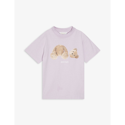 Shop Palm Angels Bear-print Short-sleeved Cotton T-shirt 4-10 Years In Lilac